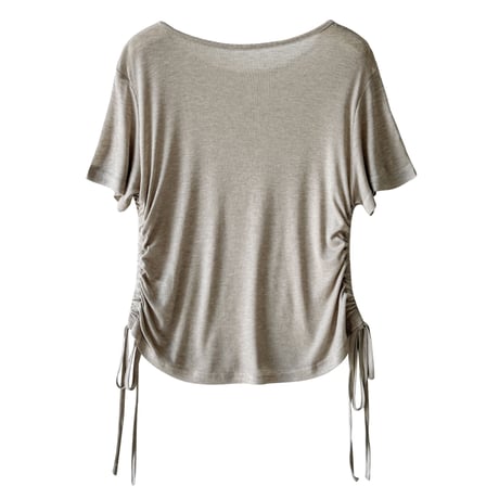 side shirring linen touch tee　/3color　un2088