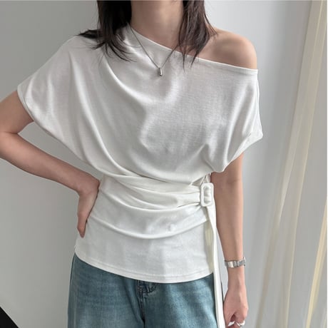 one shoulder drape belt top　/3color　un2003