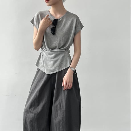 wrap waist linen touch top　/5color　un2080