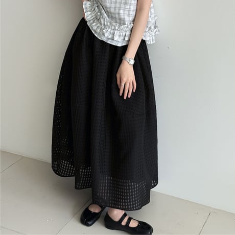 sheer check flare skirt　/2color　un2016