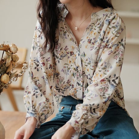 flower puff sleeve blouse　un1058