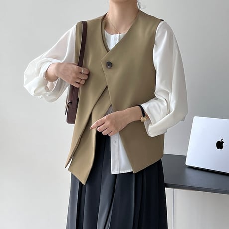 one button v-neck vest /2color　un1006