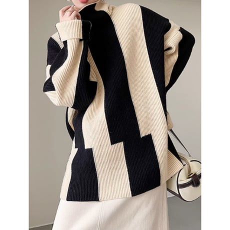 bicolor asymmetry design knit　un1314