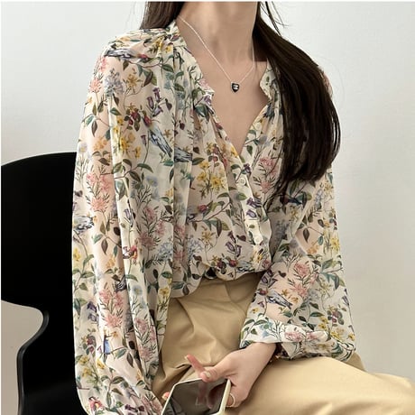botanical floral sheer blouse　un2051
