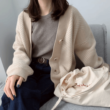 herringbone knit cardigan /2color　un1494