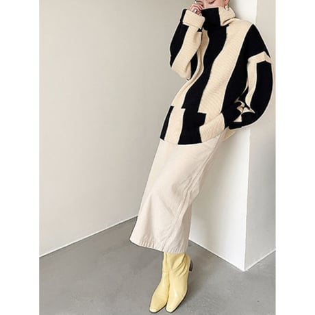 bicolor asymmetry design knit　un1314