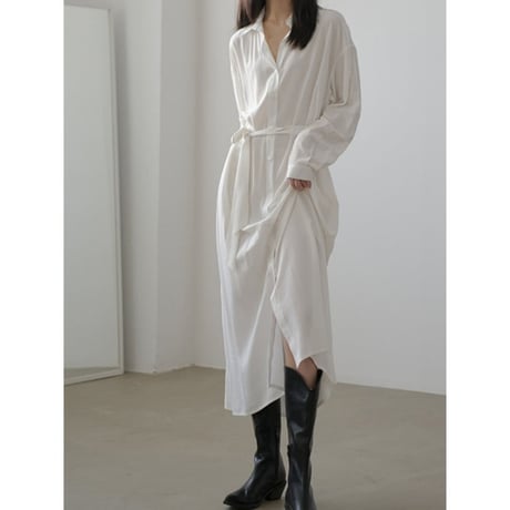 front button long shirt one piece dress　un1342
