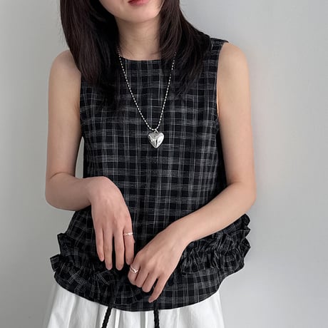 check frill sleeveless top　/2color　un2014