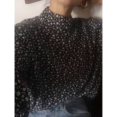 stand collar flower print blouse　un1316