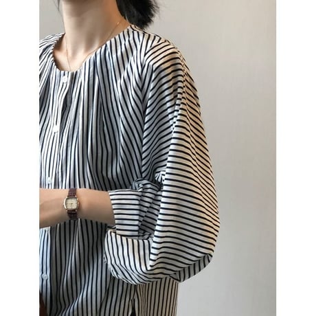 balloon sleeve stripe blouse　un1071