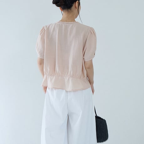 lace trim puff sleeve blouse　/2color　un2062