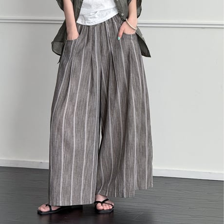 stripe relaxed wide pants　un2052