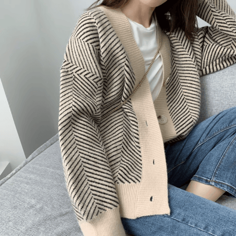 herringbone knit cardigan /2color　un1494