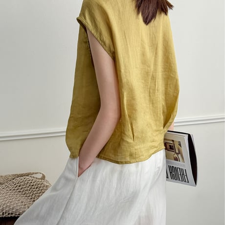 ramie deep v vest　/2color　un2060