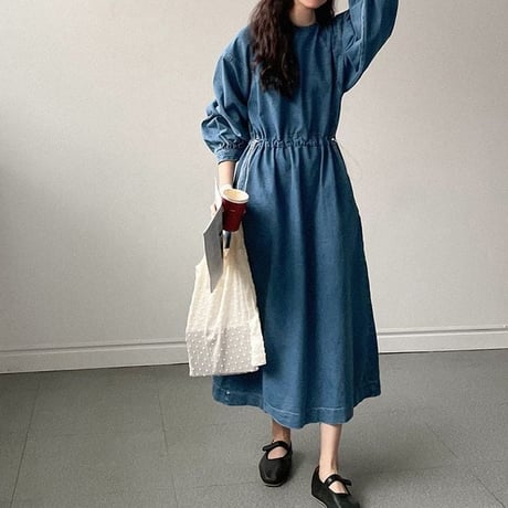 drawstring denim one-piece　un1097