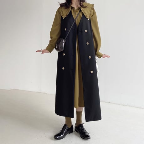 double button long vest /2color　un1003