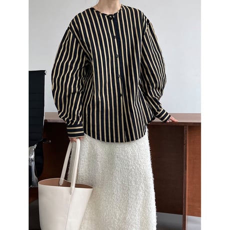 no-collar striped shirt /2color　un1082