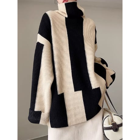 bicolor asymmetry design knit　un1314
