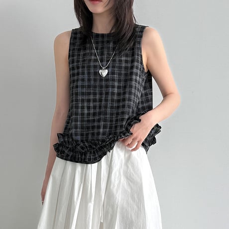 check frill sleeveless top　/2color　un2014