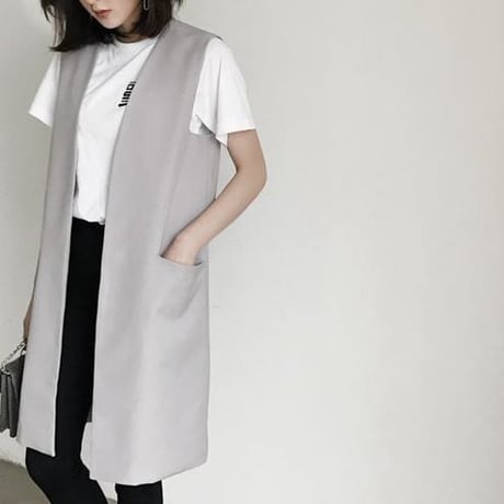 v-neck long vest /2color　un1005