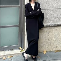 v-neck long knit dress　NK2130