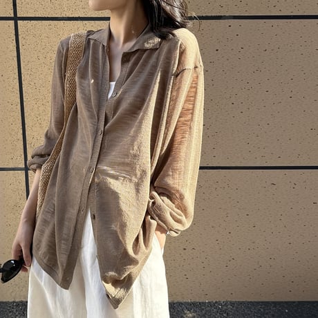sheer collar long sleeve shirt /4color　NK1803