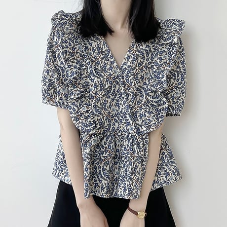 ruffle peplum floral blouse　NK2179