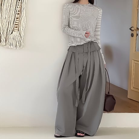 waist frill wide relax pants /4color　NK2188
