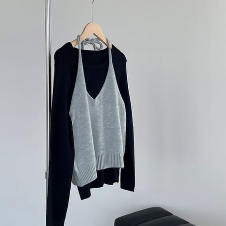 halter neck knit vest set /4color　NK1953
