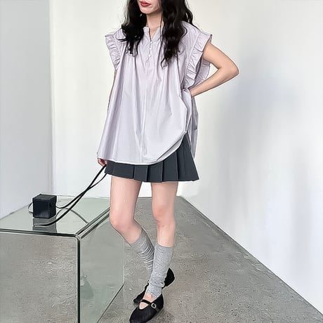 gathered ruffle henley blouse /3coloe　NK2225