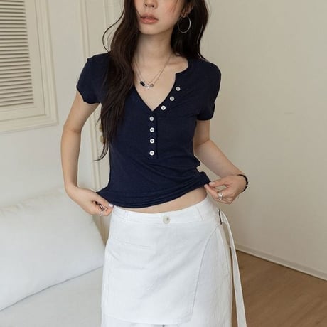 henley neck short sleeve t-shirt /3color　NK2364