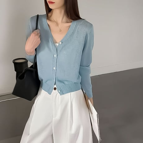 v neck sheer knit cardigan /3color　NK2286