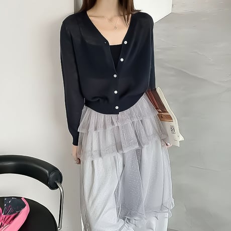 v neck sheer knit cardigan /3color　NK2286