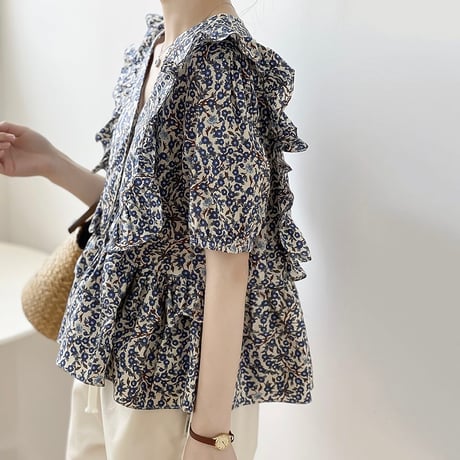 ruffle peplum floral blouse　NK2179