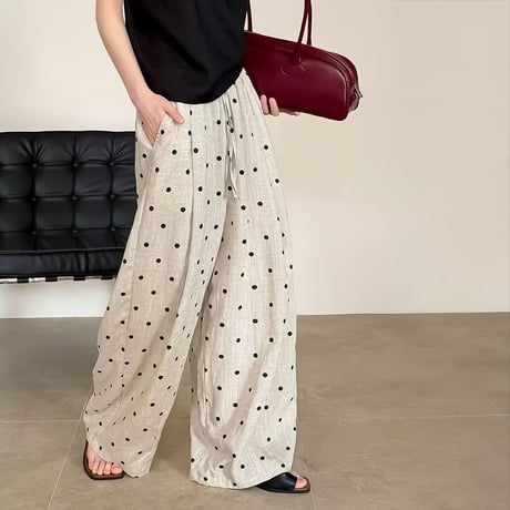 linen tencel dot wide pants　NK2204