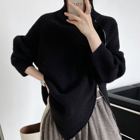 side zip high neck knit ／4color　NK1331