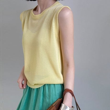 sheer crew neck knit vest /6color　NK1811