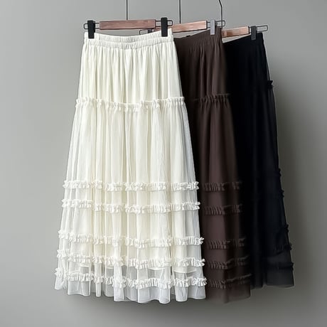 ribbon tulle tiered skirt /3color　NK2267
