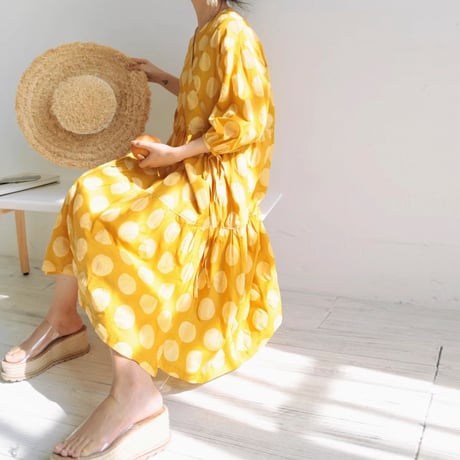 yellow polka dot midi dress　NK1780