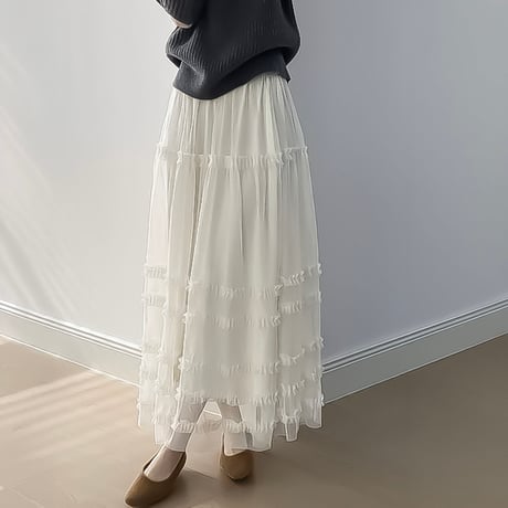 ribbon tulle tiered skirt /3color　NK2267