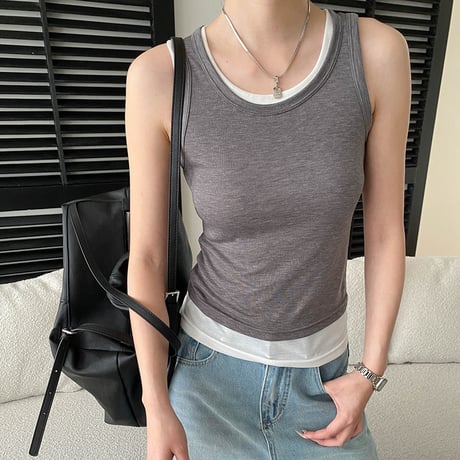 layered rib tight tanktop /5color　NK2236