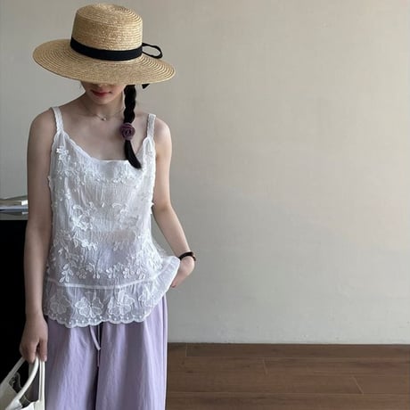flower embroidery lace camisole /2color　NK1817