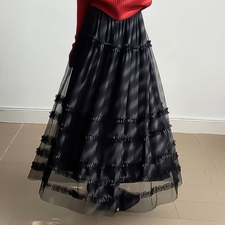 ribbon tulle tiered skirt /3color　NK2267
