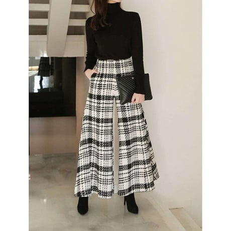 high waist wide check pants　NK1368