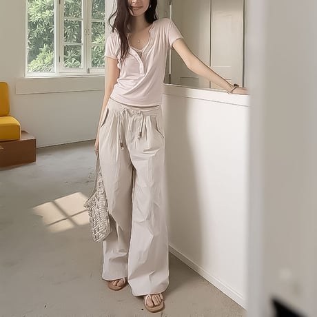 drawstring wide pants /4color　NK2365