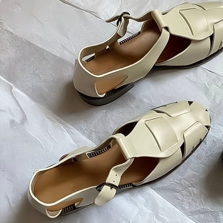woven strap leather flat sandals /3color　NK2242
