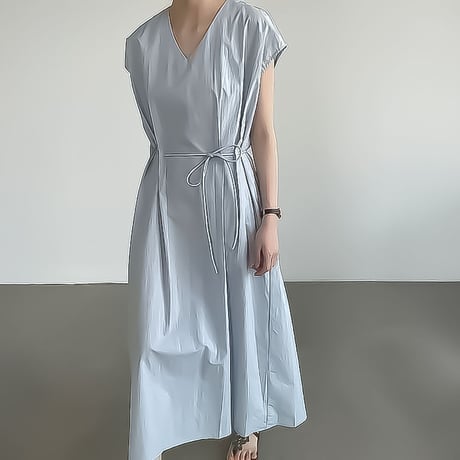 v-neck waist-tie maxi dress /3color　NK2380
