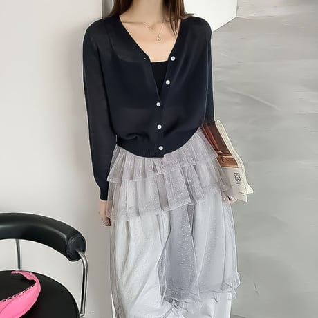 v neck sheer knit cardigan /3color　NK2286