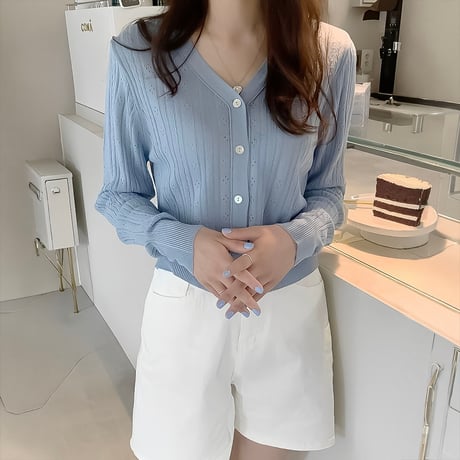 pointelle knit v-neck cardigan /2color　NK2171