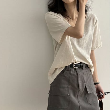 slub cotton u-neck t-shirt /7color　NK1804